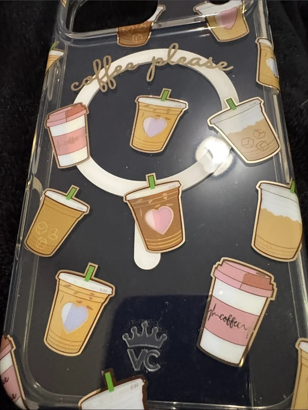 Velvet caviar Clear Coffee Pattern Phone Case with Ring Holder - Pink & Brown